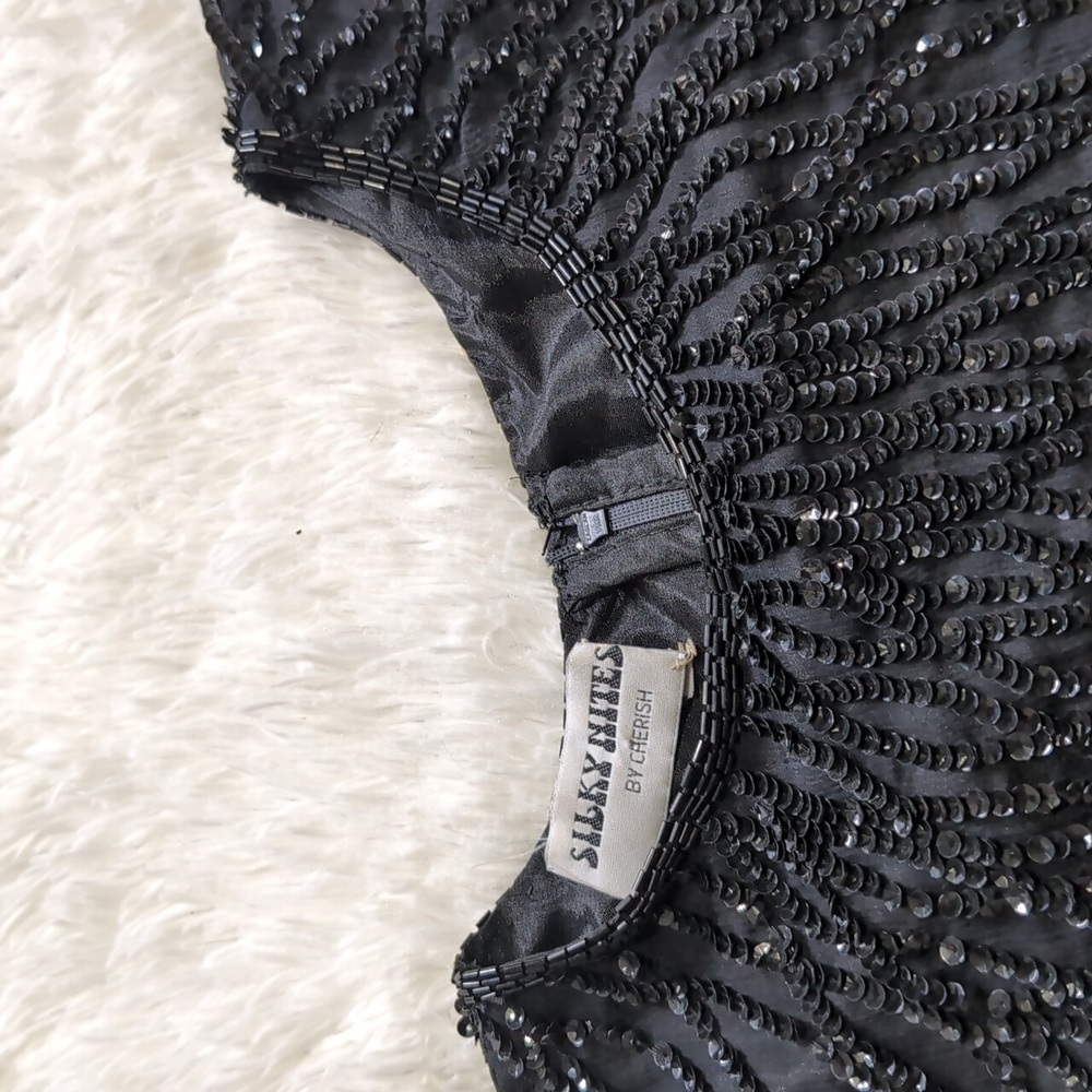80s Vintage Silky Nites by Cherish Black Sequin & Beaded Cocktail Dress - Picture 3 of 15
